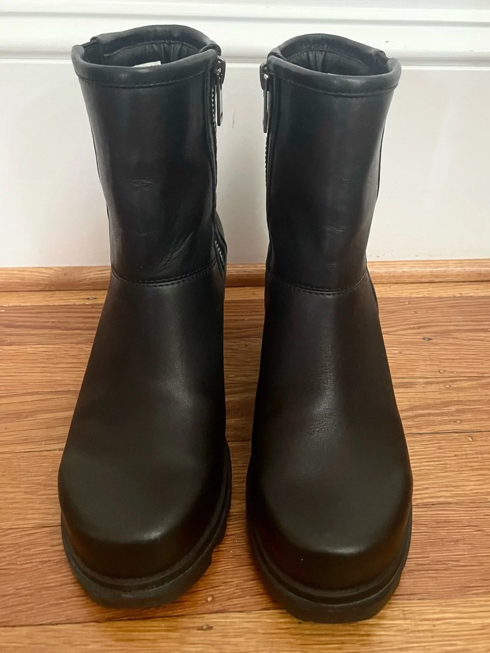Sorel Sample Motorcycle Wedge Boots Waterproof Women’s 7 Black Leather Side Zip